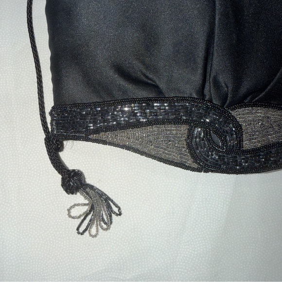 Black Beaded Evening Bag With Sparkly Trim Small / Great For A Evening Out. - Picture 7 of 10
